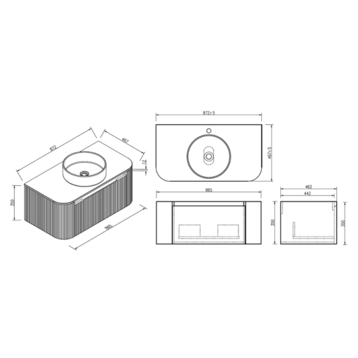 Fluted 870mm Unit Spec