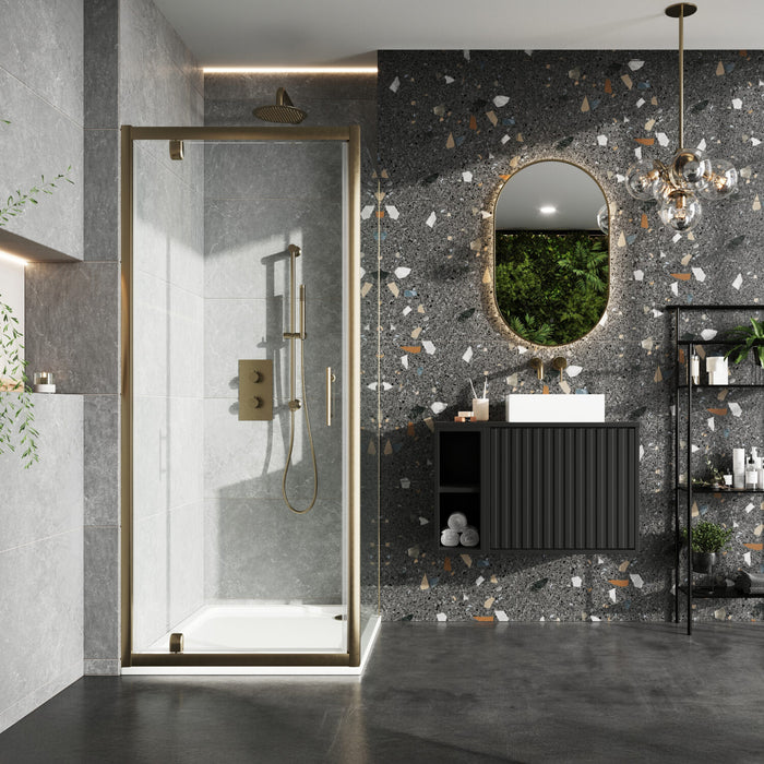 Brushed Brass Pivot Shower Door 900mm