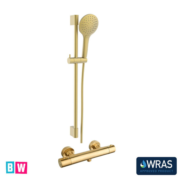 T bar shower set brushed brass