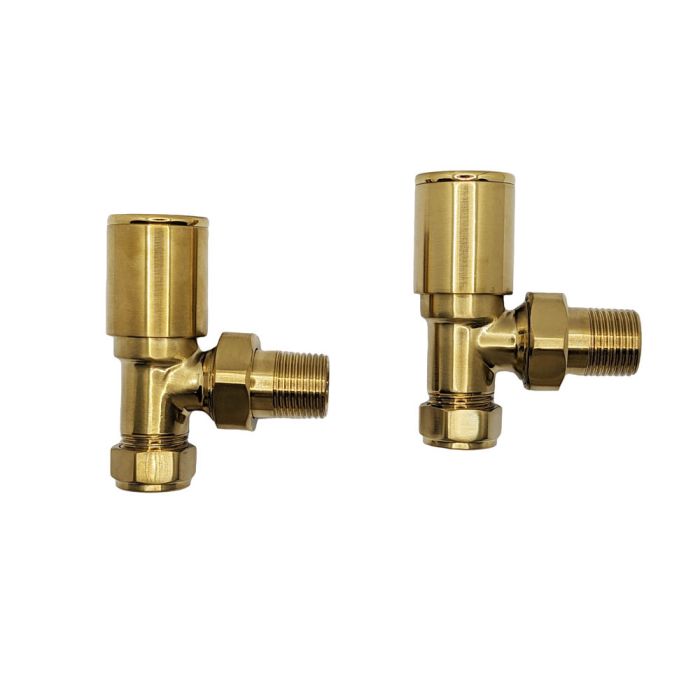 Angled Brushed Brass Radiator Valves - Bathroom Warehouse