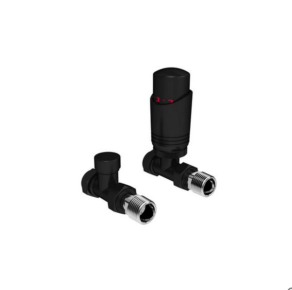 Black Straight Thermostatic Radiator Valves - Bathroom Warehouse