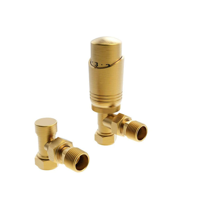 Brushed Brass Angled Thermostatic Valves - Bathroom Warehouse
