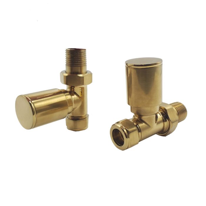 Brushed Brass Straight Radiator Valves - Bathroom Warehouse