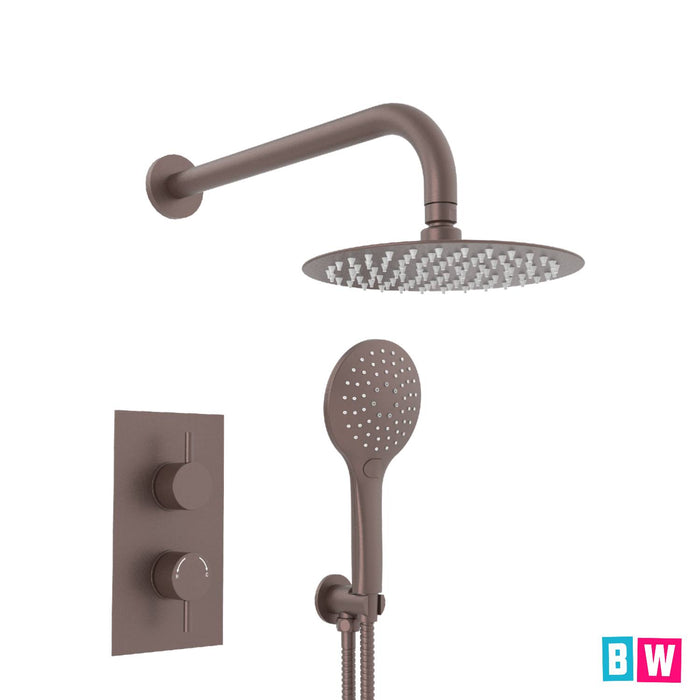 Concealed Brushed Bronze Shower Valve with Outlet, Hose & Head