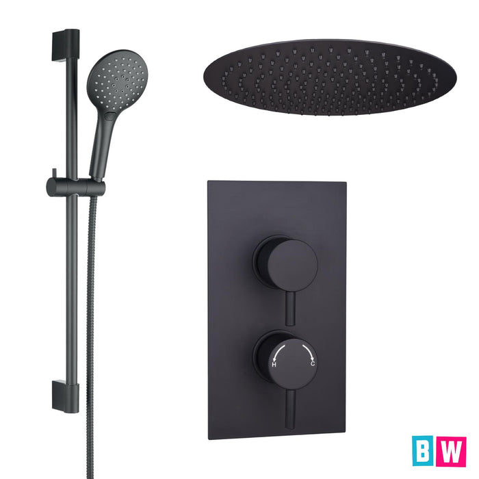 Concealed Black Shower Valve with Rail, Hose & Head