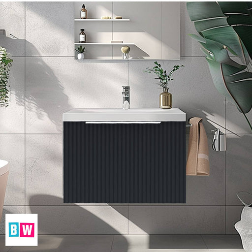 Wall Hung Fluted Black Vanity Unit