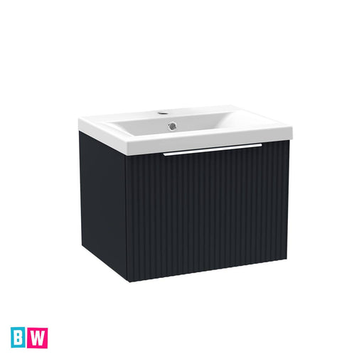 Fluted Black Vanity Unit Wall Hung