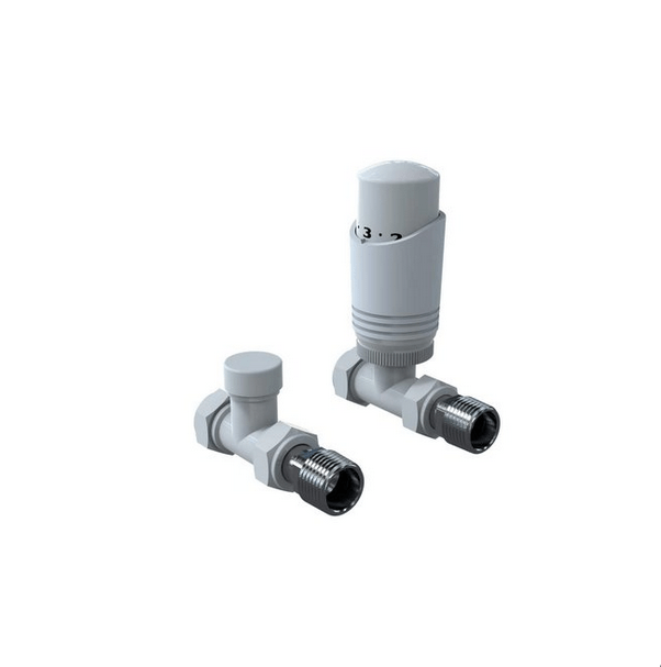White Straight Thermostatic Radiator Valves - Bathroom Warehouse