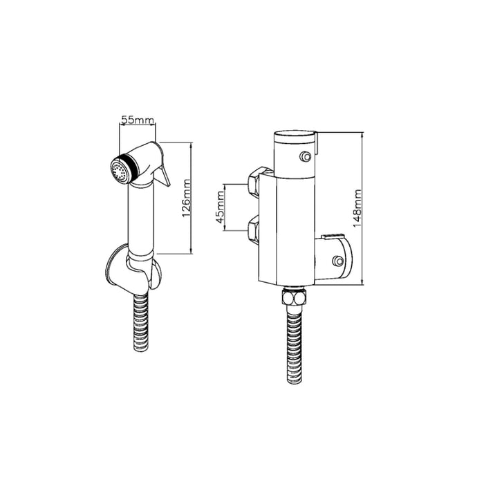 Thermostatic Round Douche Bidet Kit with 1.25m Hose - Black