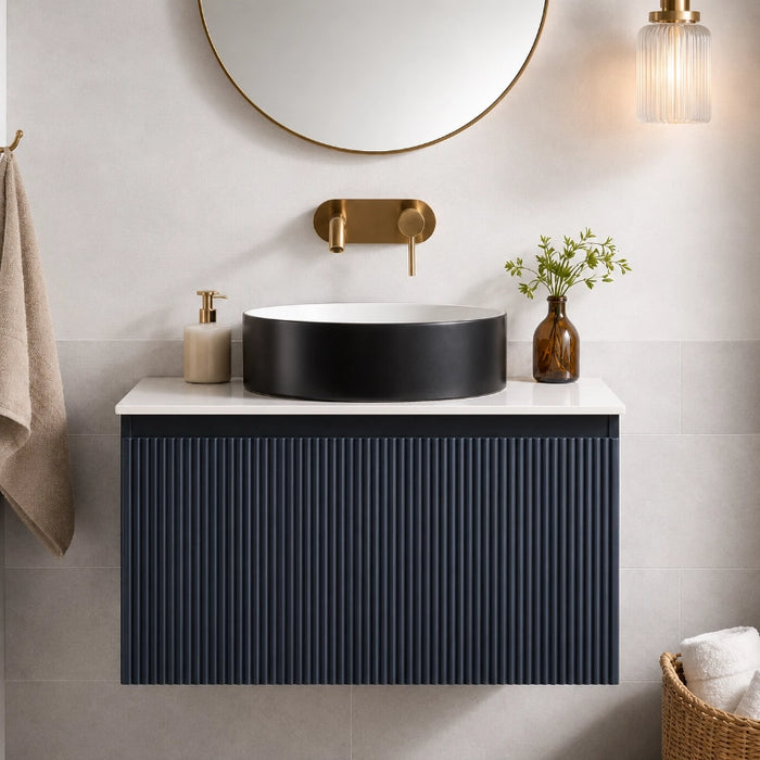 Fluted 600mm Wall Hung Vanity with Counter Top - Midnight Shadow