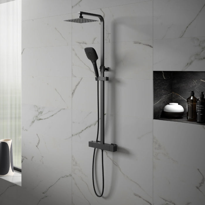Premium Square Thermostatic T-Bar Shower & Rail Set - Black