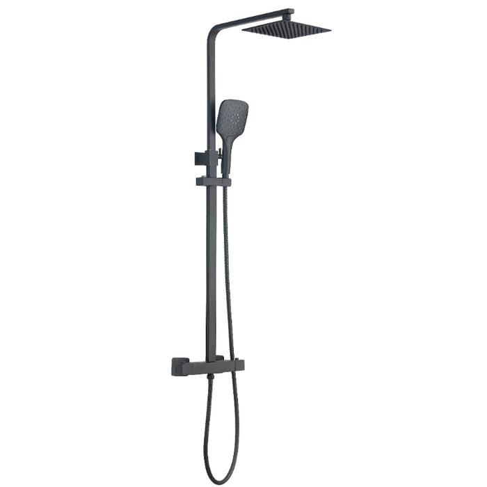 Premium Square Thermostatic T-Bar Shower & Rail Set - Black