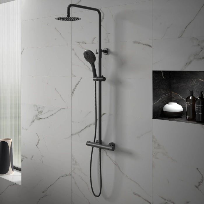 Premium Round Thermostatic T-Bar Rainfall Shower - Black