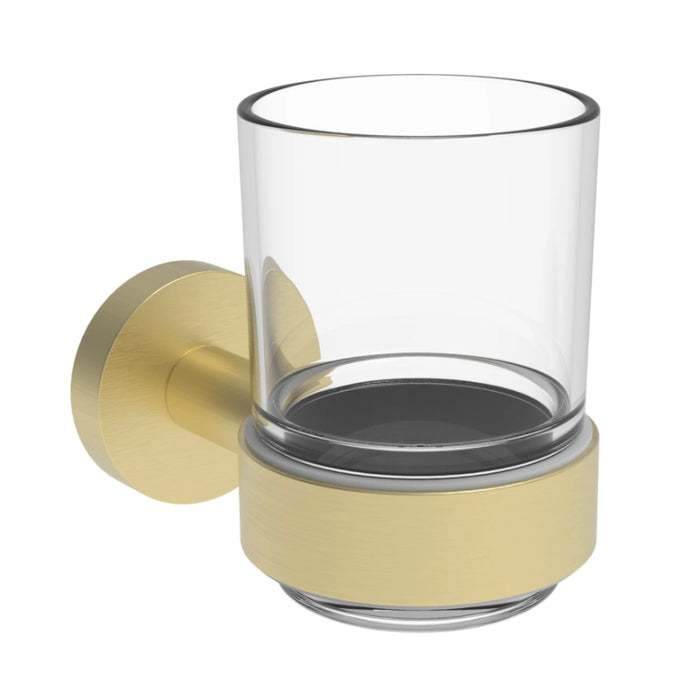 Round Wall-mounted Tumbler & Holder - Brushed Brass