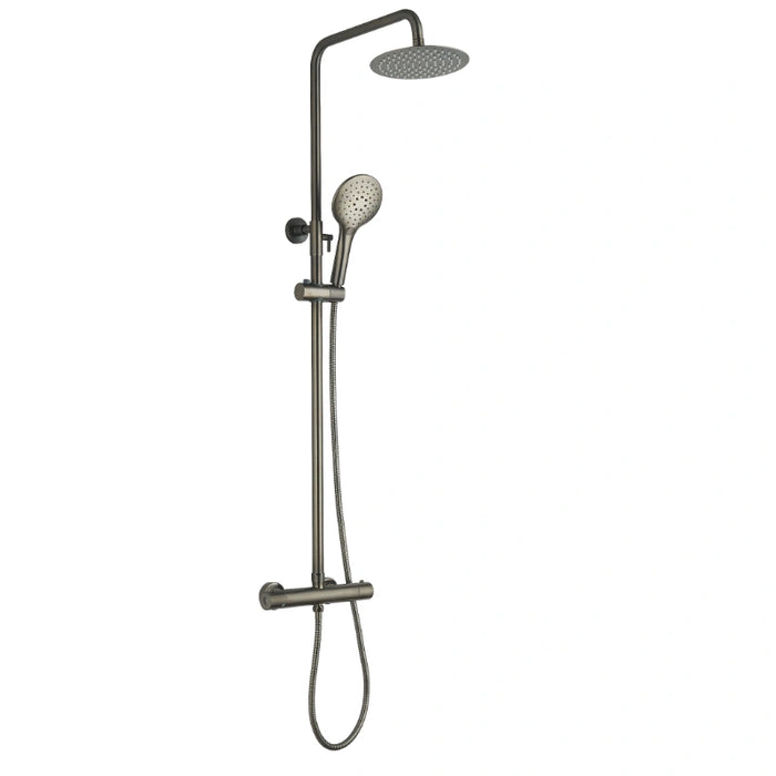 Premium Round Thermostatic T-Bar Shower with Rain Head - Gunmetal