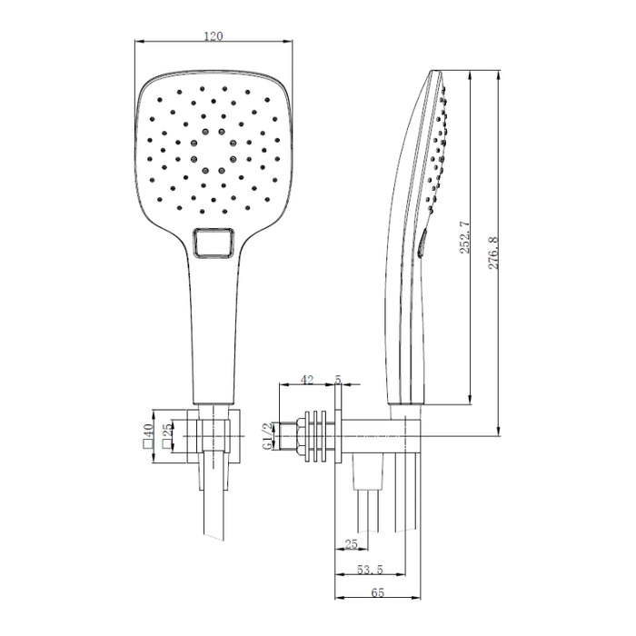 Premium Square Thermostatic T-Bar Shower & Rail Set - Black