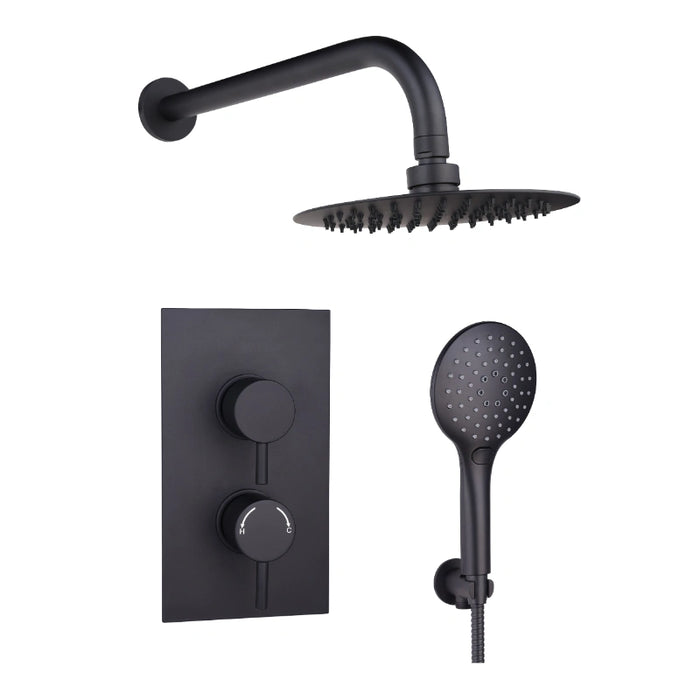 Concealed Black Thermostatic Shower Valve with Rail, Hose & Head