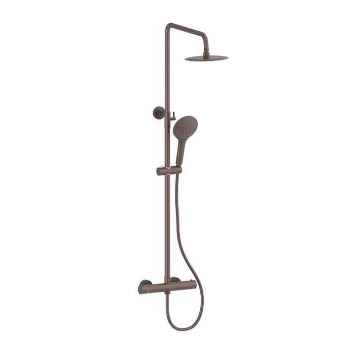 Premium Round Thermostatic T Bar Rainhead Shower Set - Brushed Bronze