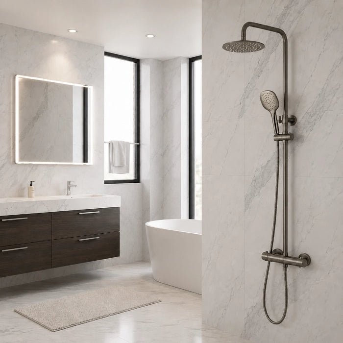 Premium Round Thermostatic T-Bar Shower with Rain Head - Gunmetal