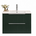 Matt forest green fluted wall-hung vanity with white basin, chrome faucet, two drawers