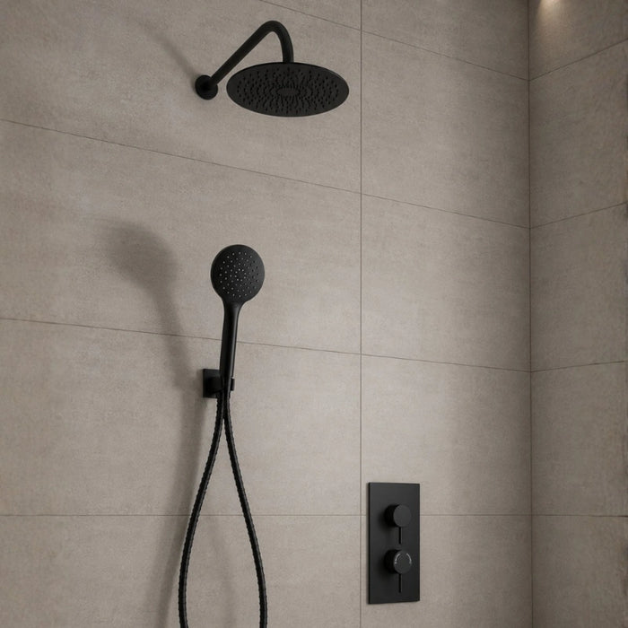 Concealed Black Thermostatic Shower Valve with Rail, Hose & Head