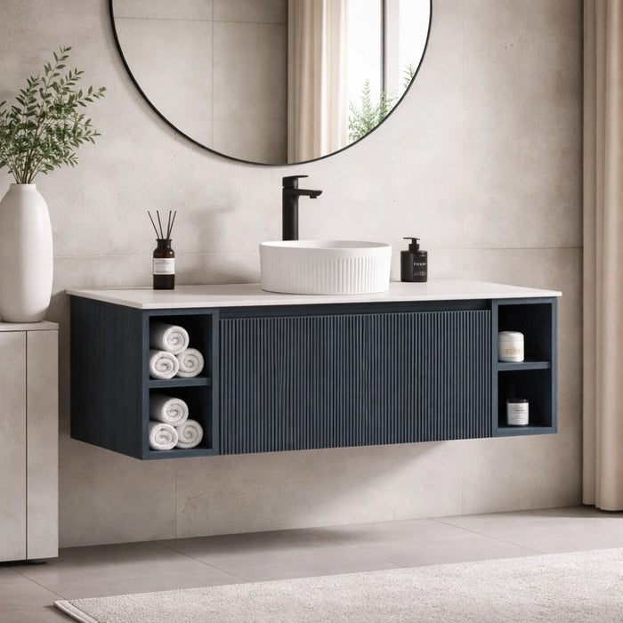 Fluted 1200mm Wall Hung Vanity with 2 Side Storage - Midnight Shadow