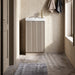 Soft coffee fluted vanity unit with white ceramic basin and brass-style faucet