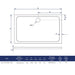 White low profile rectangle shower tray, top view with outlet hole and dimensions