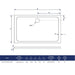 Low profile rectangular shower tray, white, rounded edges and drain outlet diagram