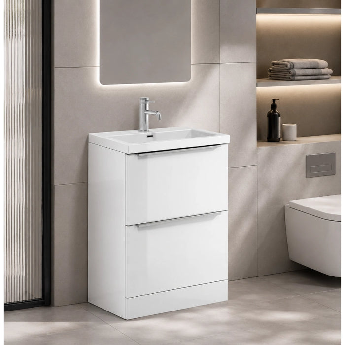 Dax 600mm Floor Standing Bathroom Vanity Unit with Basin - White