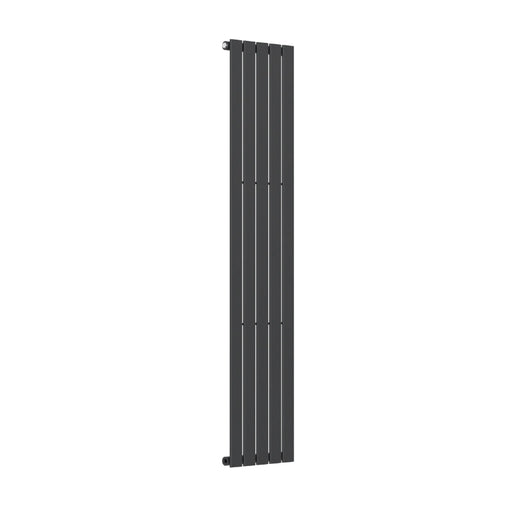 Tall vertical flat single-panel radiator, anthracite dark grey, end-to-end view