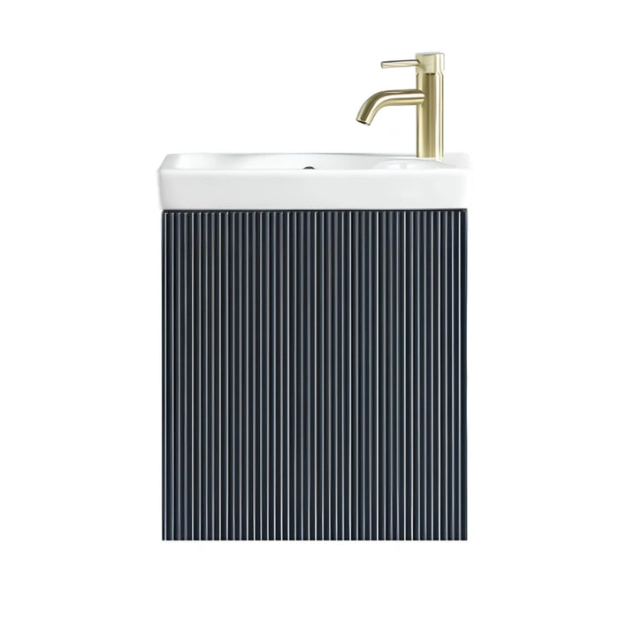 Fluted Mini Cloakroom Wall-Hung Vanity Unit with Basin - Midnight Shadow