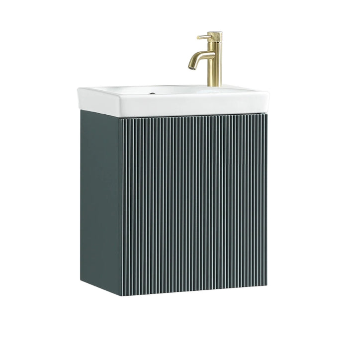 Fluted Mini Cloakroom Wall-Hung Vanity Unit with Basin - Smoked Sage