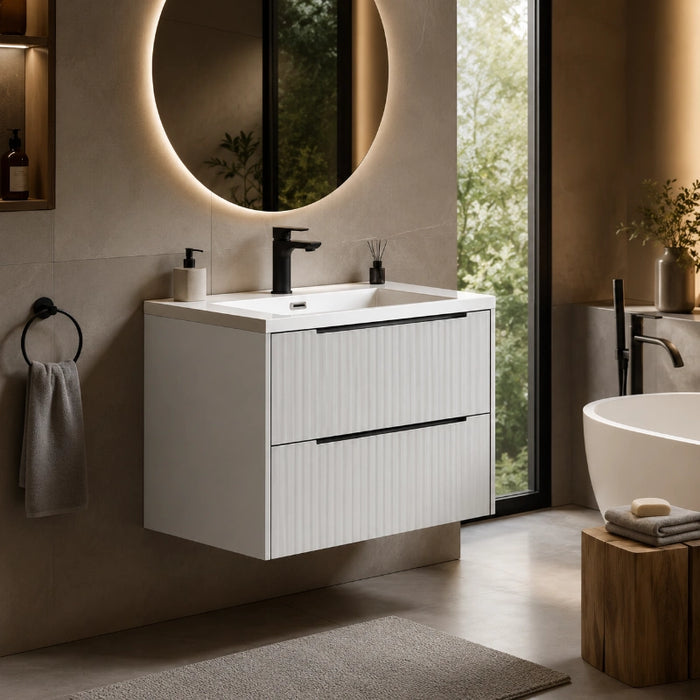 Avara Fluted 600mm Wall Hung Vanity Unit with Basin - Matt White