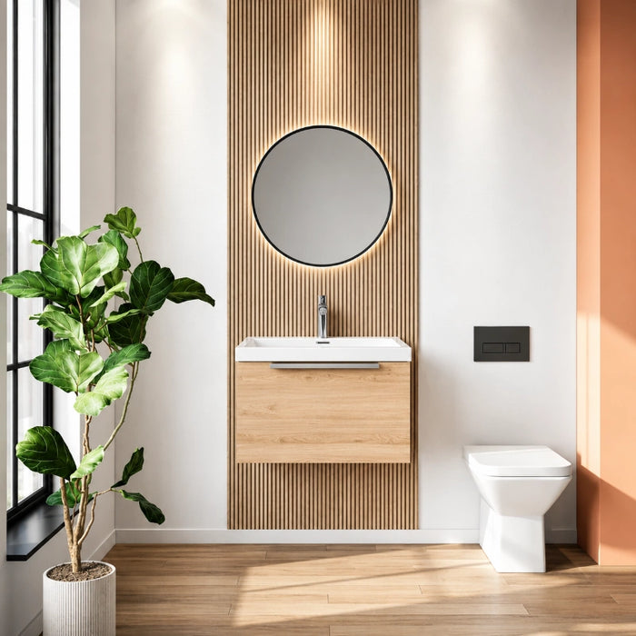 Dax 600mm Wall Hung Bathroom Cabinet with Basin - Oak
