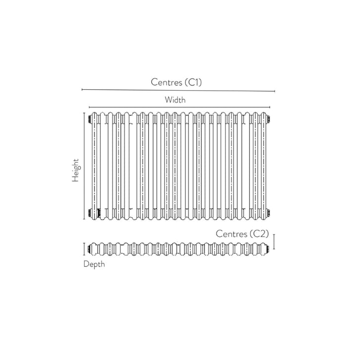 2 Column Horizontal Designer Radiator 600 x 650mm - Anthracite