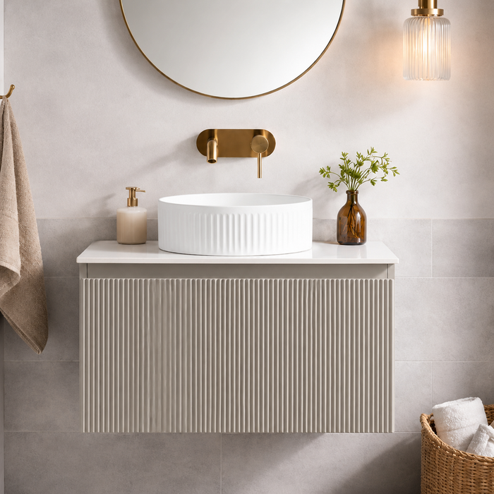 Fluted 600mm Wall Hung Vanity with Counter Top - Soft Coffee