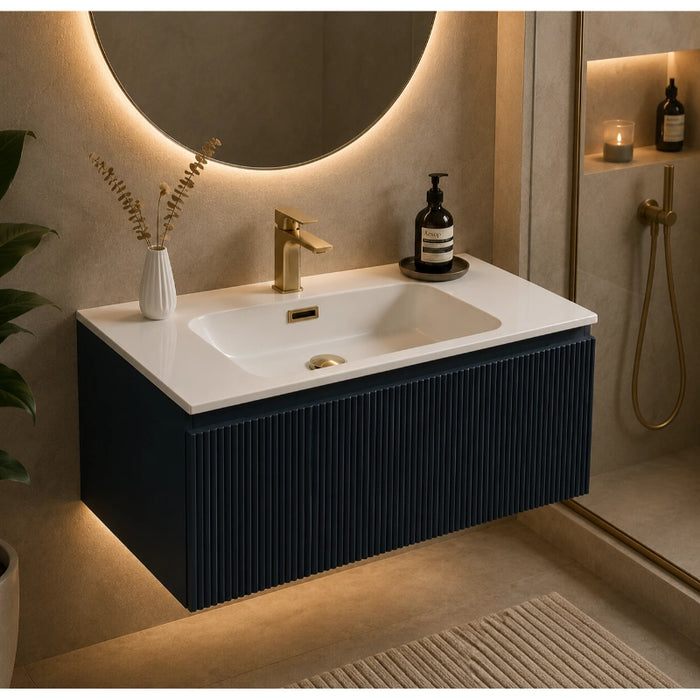 Fluted 800 mm Wall Hung Vanity & Matte Basin - Midnight Shadow