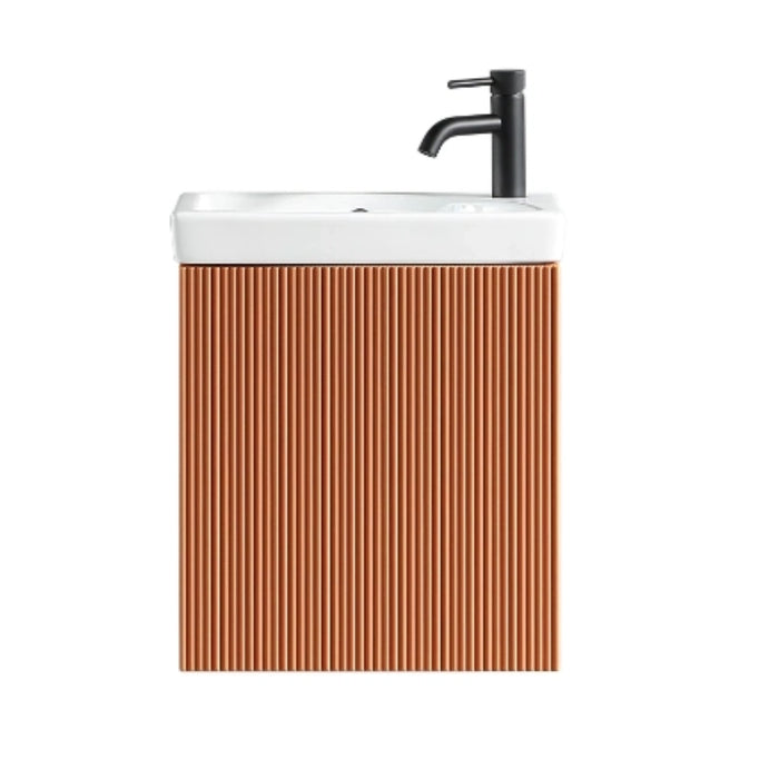Fluted Mini Cloakroom Wall-Hung Vanity Unit with Basin - Bruciata Orange