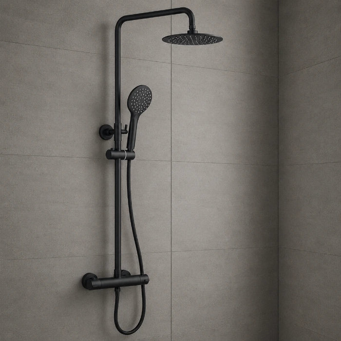 Premium Round Thermostatic T-Bar Shower - Black