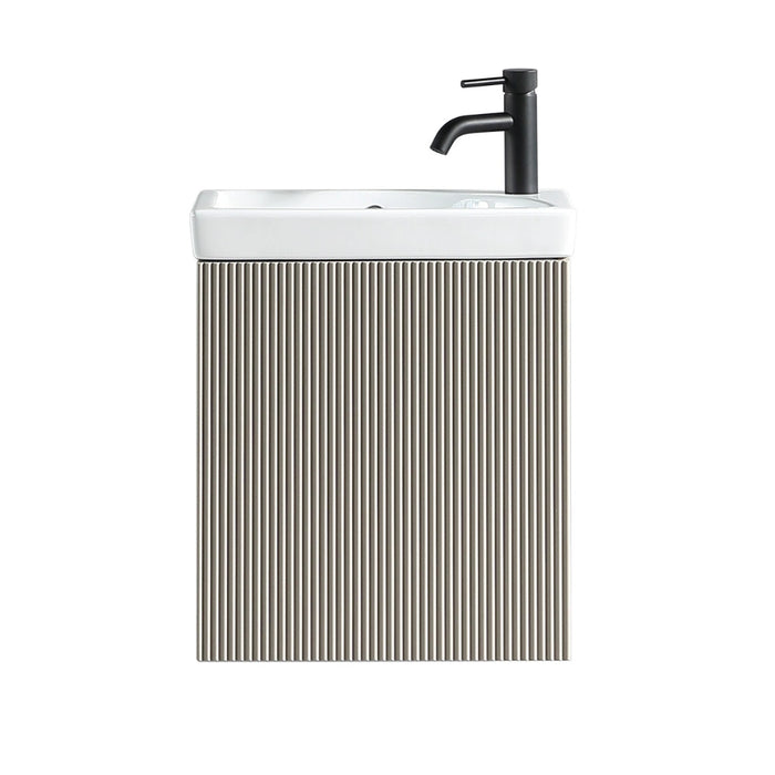 Fluted Mini Cloakroom Wall-Hung Vanity Unit with Basin - Soft Coffee