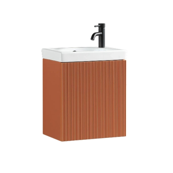 Fluted Mini Cloakroom Wall-Hung Vanity Unit with Basin - Bruciata Orange