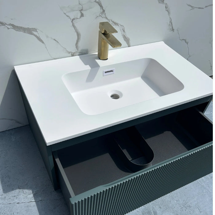 Fluted 800 mm Wall Hung Vanity & Matte Basin - Smoked Sage