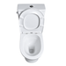 White toilet with soft-close seat, top view of closed bowl lid