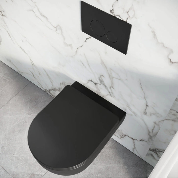 Rimless Wall Hung Black Toilet, Frame & Button Pack