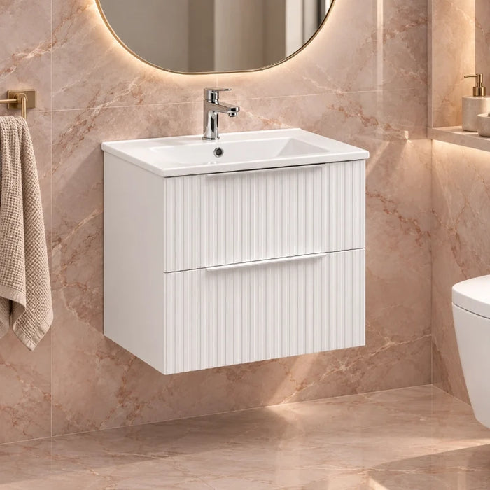 500mm Matt White Wall Hung Vanity Unit with Basin and 500 x 700mm LED Mirror