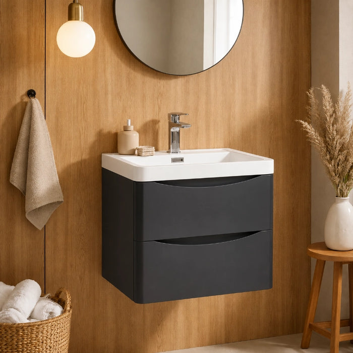 Rimini 600mm Wall Hung Sink Vanity Unit with 2 Drawers - Anthracite