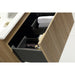Wall-hung vanity with white basin and country oak fluted cabinet front, with drawer