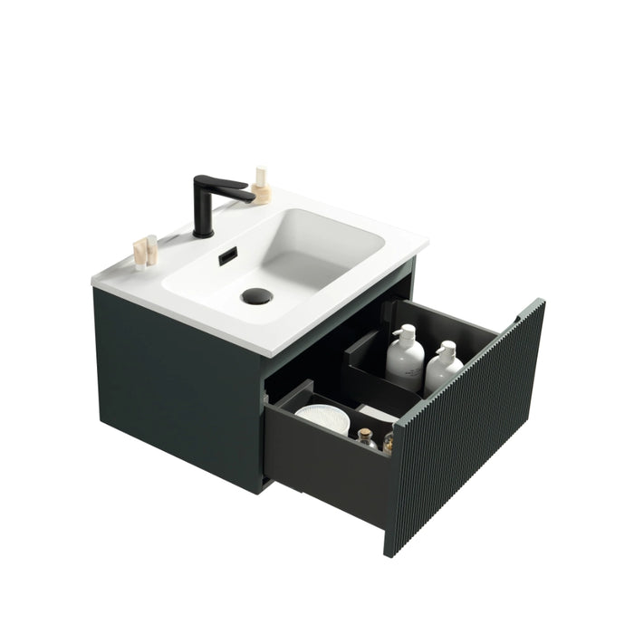 Fluted 600mm Wall-Hung Vanity Unit with Basin – Smoked Sage