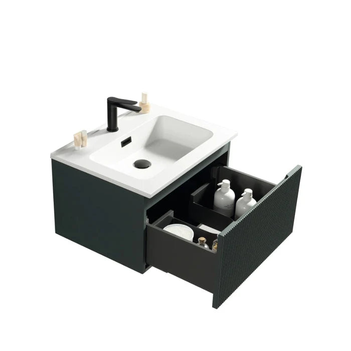 600mm Smoked Sage Wall Hung Vanity with Basin and 600 x 800mm LED Mirror